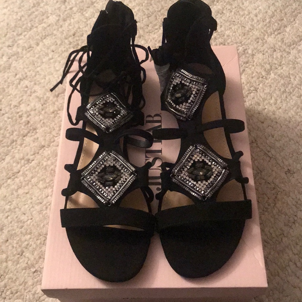JustFab Black, Crystal Embellished Sandals SZ 8